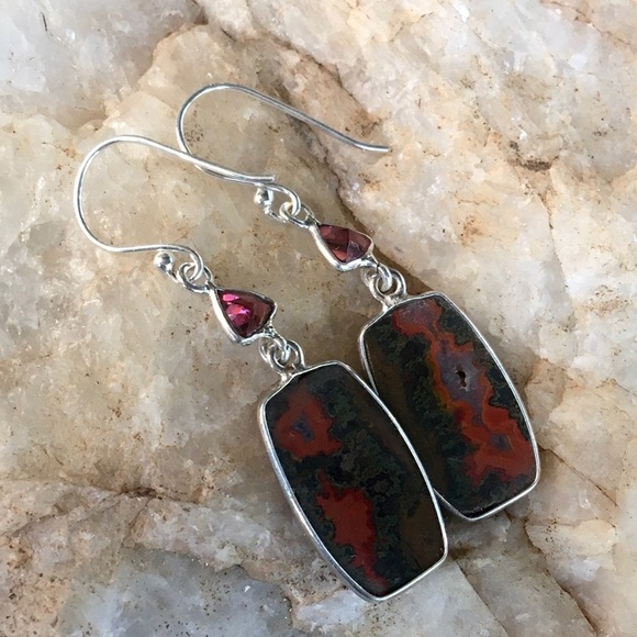 MOROCCAN AGATE & GARNET sterling silver earrings - Picture 4 of 7